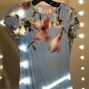 Ted Baker blue floral shirt sleeve tee shirt